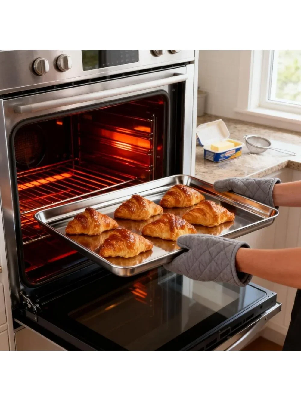 Set of 2 Stainless Steel Half Sheet Pans - Non-Stick Baking Trays for Oven